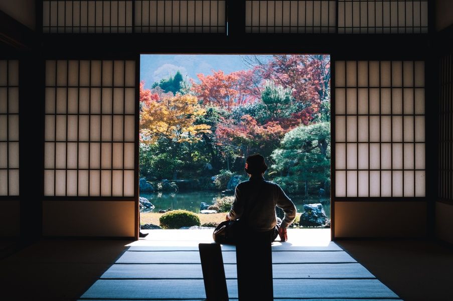 Man in temple in Japan