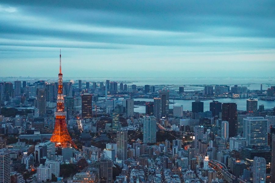 The bright red Tokyo tower is one of Tokyo's top points of interest