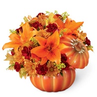 Thanksgiving flowers centerpieces orange lily pumpkin centerpiece