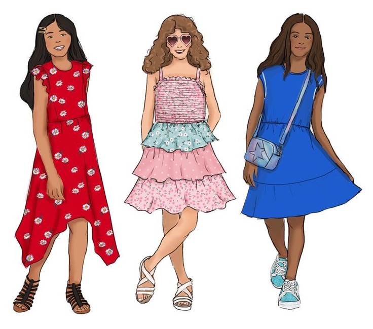 illustration of girls in kids dresses