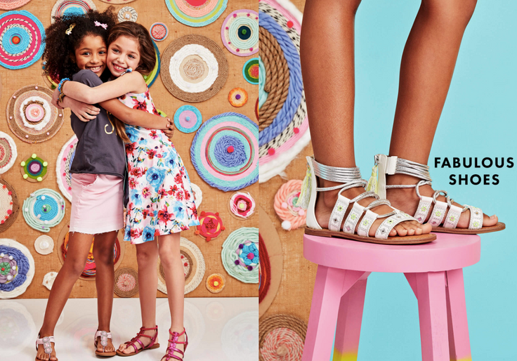 2 girls in summer outfits with sandals highlighted