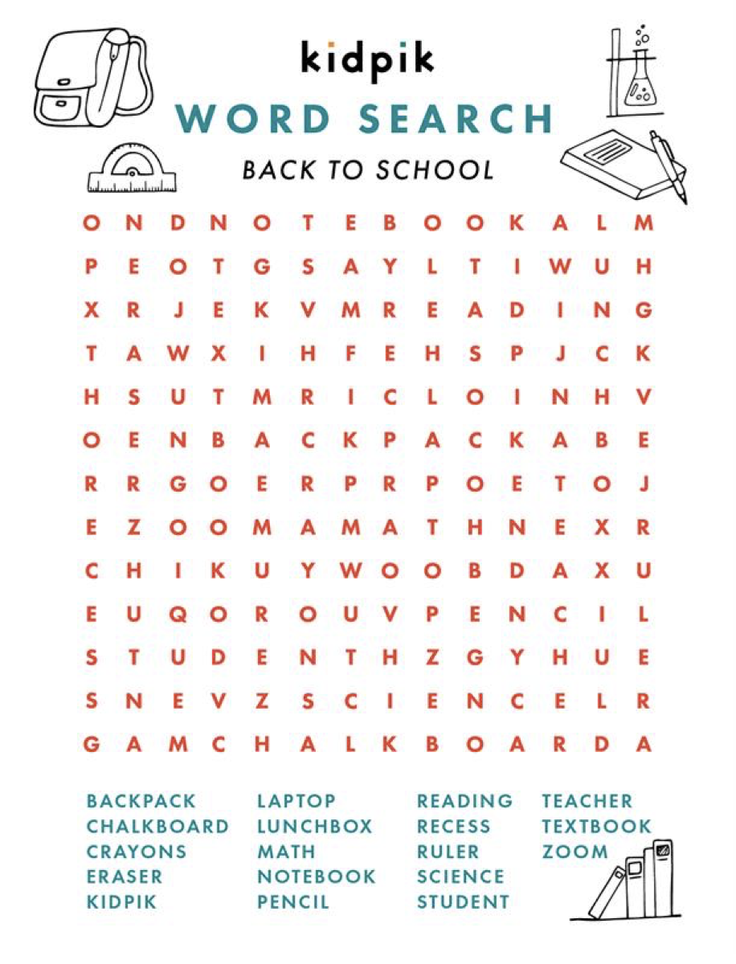 Back to School Word Search