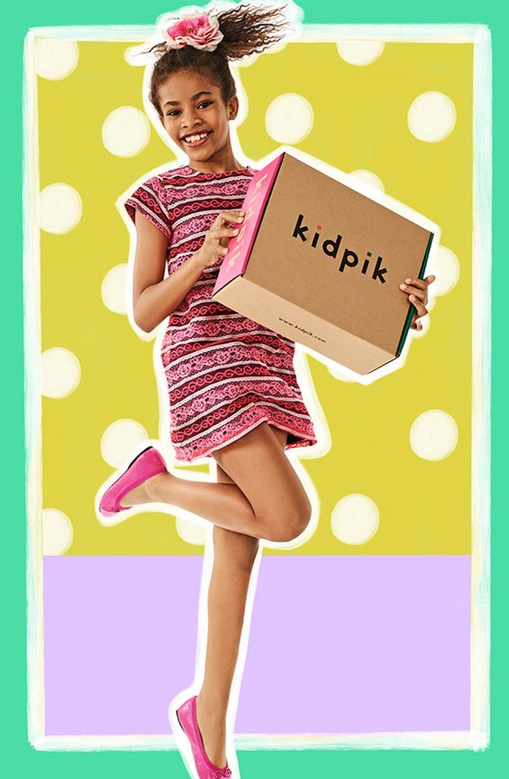 Girl jumping with kidpik box
