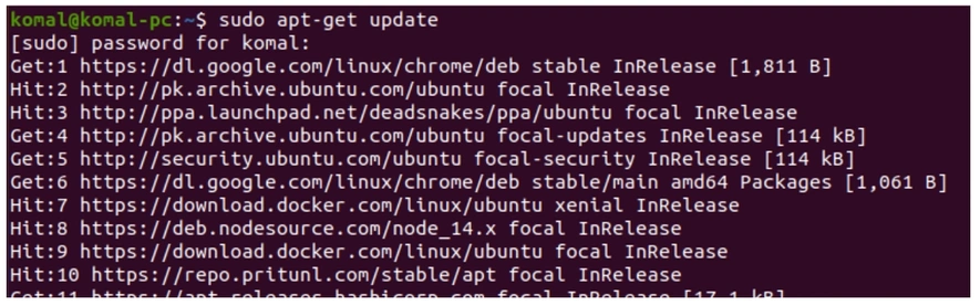 Screenshot of sudo apt-get update command