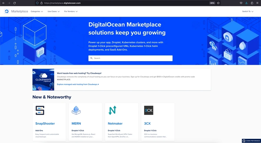 Picture of DigitalOcean Marketplace page